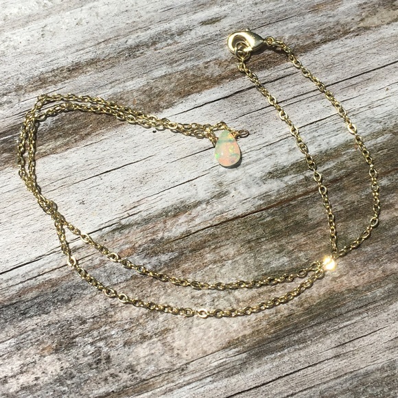 Genuine Opal Teardrop 14k Choker - Picture 4 of 8